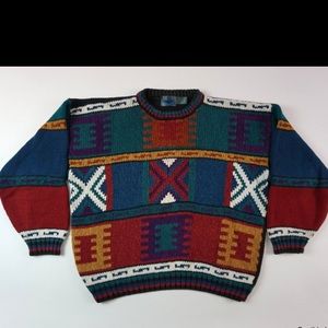 VTG Etchings Heavy Knit Sweater Aztec Native (M)